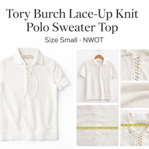 NWOT Tory Burch laced polo style sweater white size small